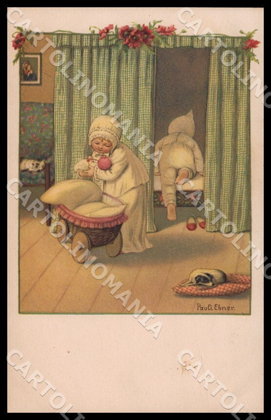 Artist Ebner Pauli Children Dog Doll August Roekl 1426 postcard CT0307 – fronte