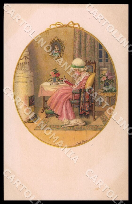 Artist Ebner Pauli Girl Cat August Roekl 1428 postcard CT0308 – fronte