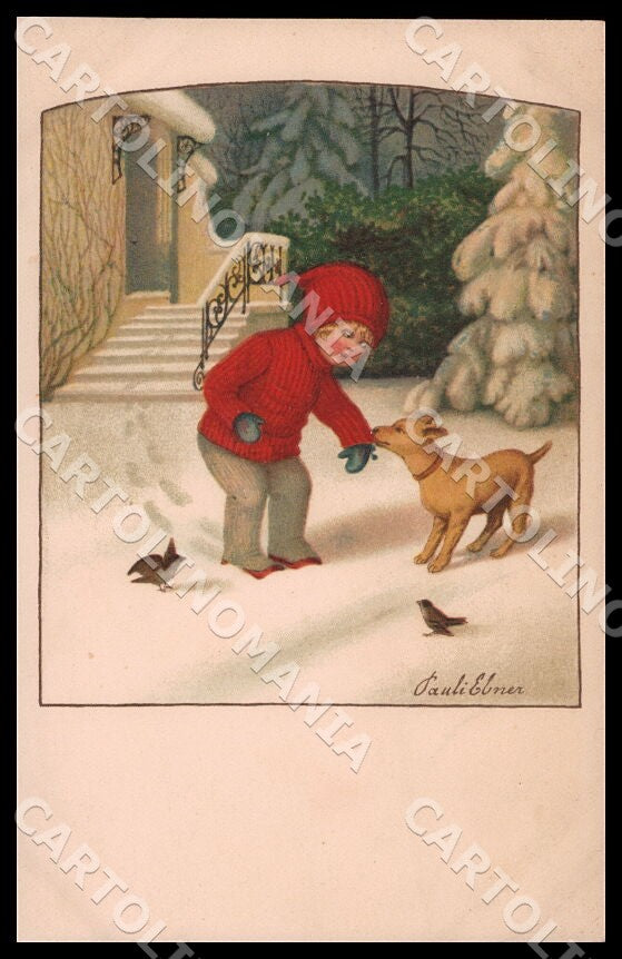 Artist Ebner Pauli Children Dog Birds August Roekl 1447 postcard CT0317 – fronte