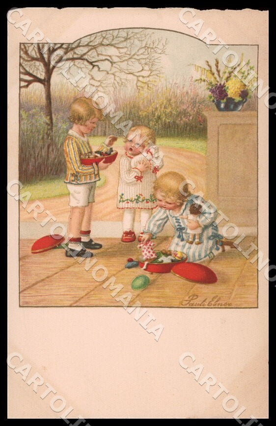 Artist Ebner Pauli Children Easter Doll August Roekl 1453 postcard CT0318 – fronte