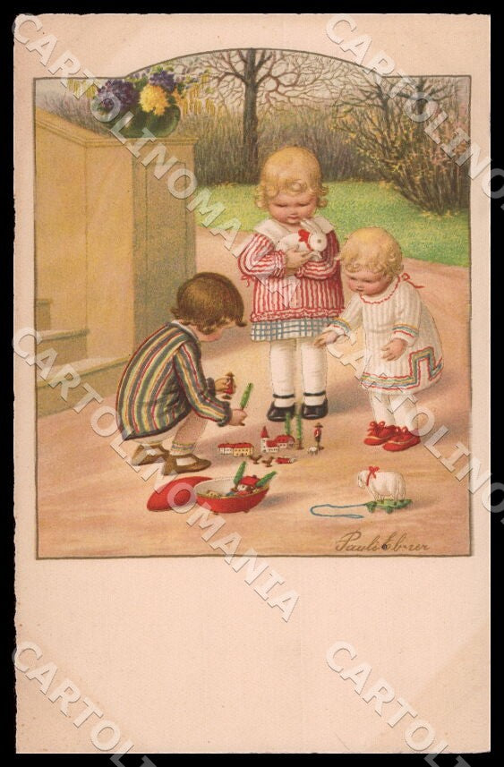 Artist Ebner Pauli Children Easter Egg August Roekl 1453 postcard CT0319 – fronte