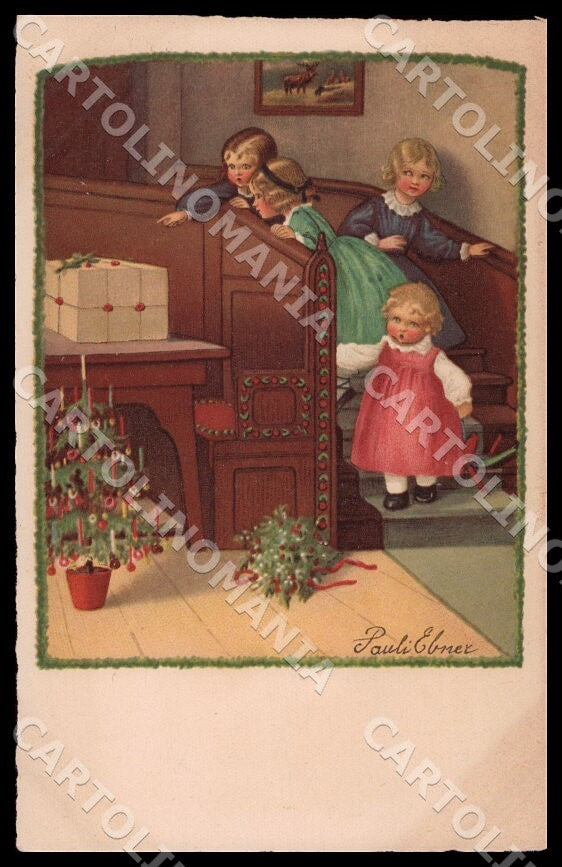 Artist Ebner Pauli Children Christmas Tree August Roekl 1454 postcard CT0320 – fronte