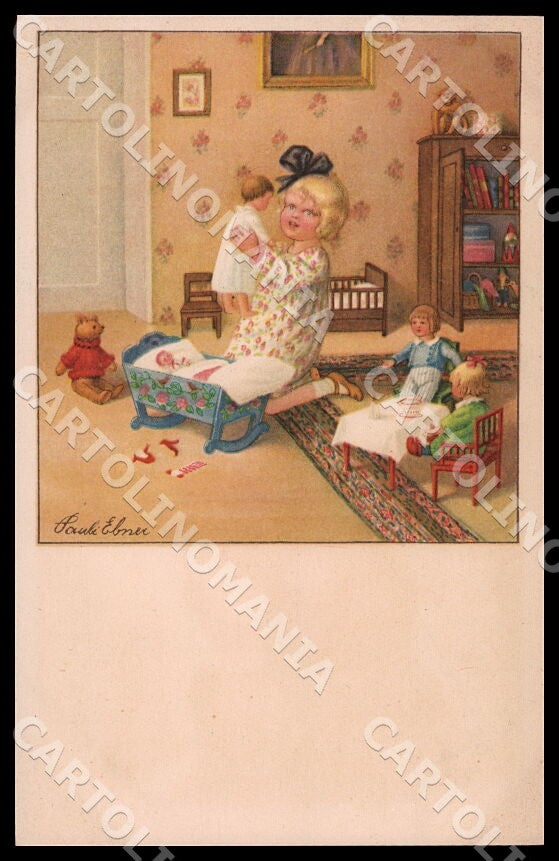 Artist Ebner Pauli Girl Teddy Bear Doll Dondorf 2460 postcard CT0321 – fronte