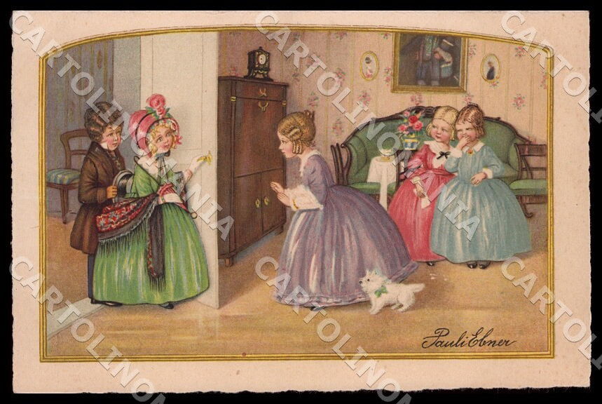 Artist Ebner Pauli Fashion Children White Dog Dondorf Roekl 2469 postcard CT0329 – fronte