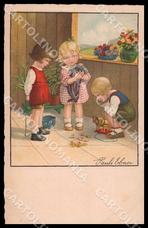 Artist Ebner Pauli Children Horse Toy Doll Dondorf Roekl No 2471 postcard CT0333 – fronte