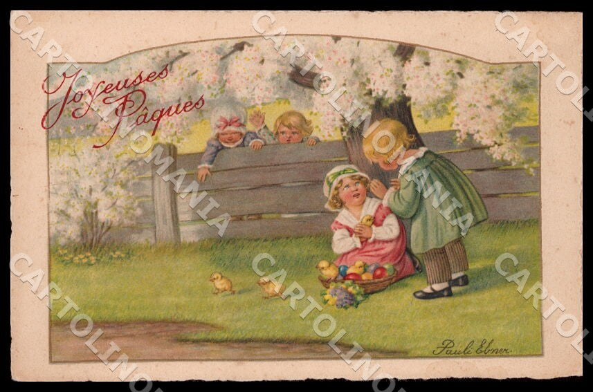 Artist Ebner Pauli Children Easter Chicks Dondorf Roekl 2405 postcard CT0337 – fronte