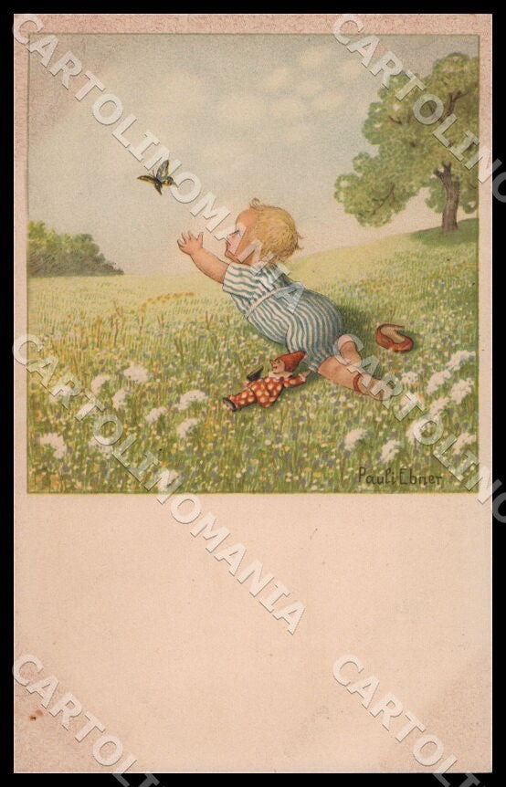 Artist Ebner Pauli Children Doll Butterfly August Roekl 1356 postcard CT0340 – fronte