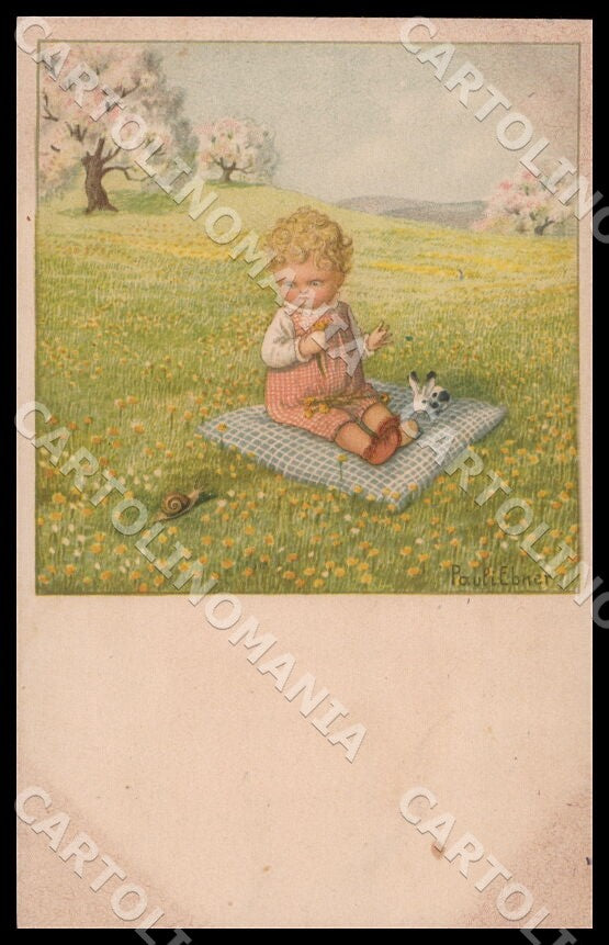 Artist Ebner Pauli Children Snail Rabbit August Roekl 1356 postcard CT0341 – fronte
