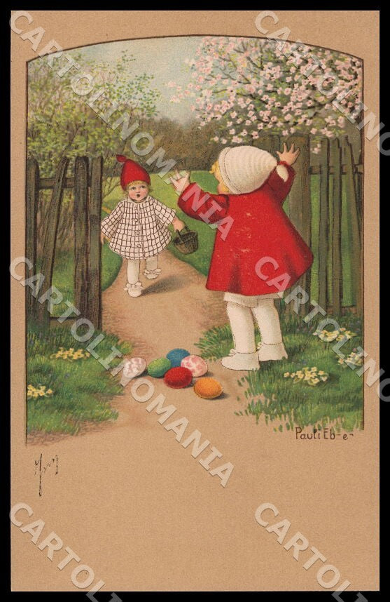 Artist Ebner Pauli Children Easter Eggs Dondorf Roekl 1409 postcard CT0347 – fronte