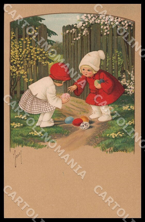 Artist Ebner Pauli Children Easter Eggs Dondorf Roekl 1409 postcard CT0349 – fronte