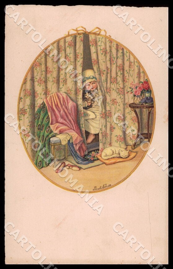 Artist Ebner Pauli Children Cat Dondorf Roekl 1428 postcard CT0353 – fronte