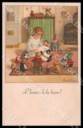 Artist Ebner Art Deco Children Doll Teddy Bear Dondorf 2460 postcard CT0354 – fronte