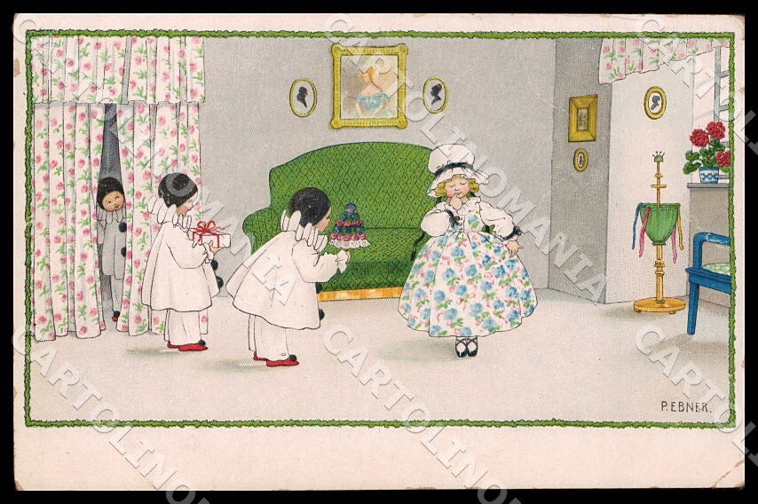 Artist Ebner Pauli Pierrot Children MM Vienne 1235 CREASES postcard CT0373 – fronte