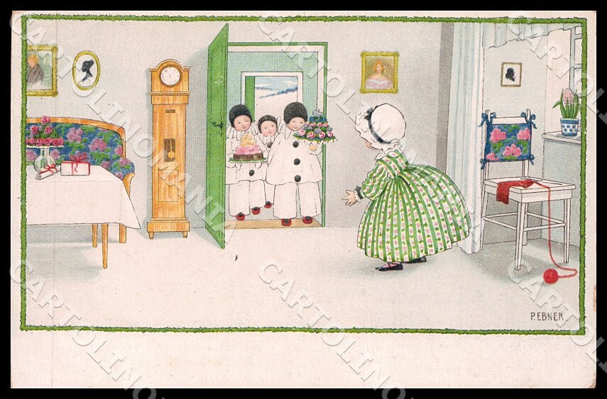 Artist Ebner Pierrot Children Birthday MM Vienne SMALL CREASES postcard CT0375 – fronte