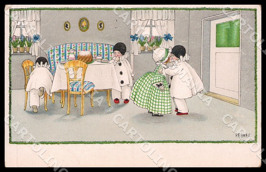 Artist Ebner Pauli Pierrot Children MM Vienne 1235 CREASES postcard CT0376 – fronte