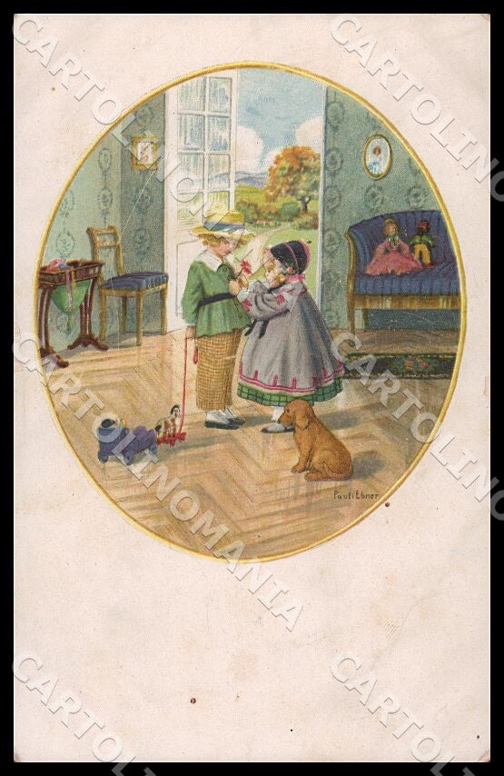 Artist Ebner Children Dog MM Vienne 1228 SMALL CREASE ABRADED postcard CT0380 – fronte