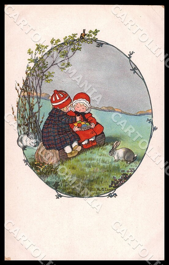 Artist Ebner Children Easter Rabbit MM Vienne 1250 SMALL CREASES postcard CT0385 – fronte