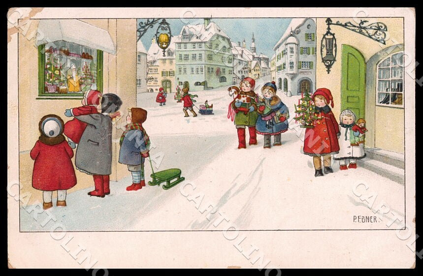 Artist Ebner Pauli Children Christmas MM Vienne CREASES ABRADED postcard CT0388 – fronte