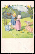 Artist Ebner Pauli Children Easter Lamb Chicks MM Vienne 1238 P1 postcard CT0397 – fronte