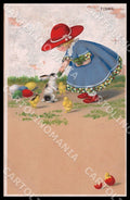 Artist Ebner Girl Easter Rabbit Chicks MM Vienne SMALL CREASES postcard CT0405 – fronte