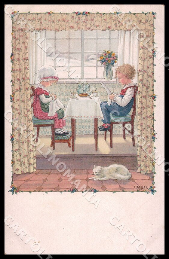 Artist Ebner Pauli Children White Cat MM Vienne 1158 postcard CT0408 – fronte