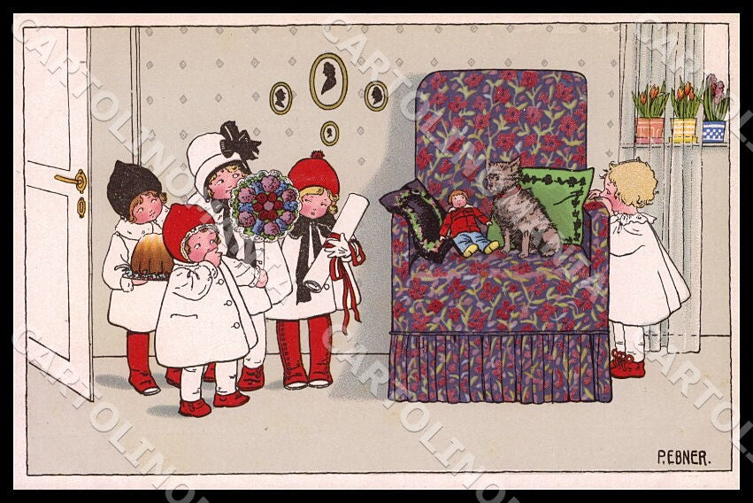 Artist Ebner Pauli Art Deco Children cat Doll MM Vienne 1393 postcard CT0413 – fronte