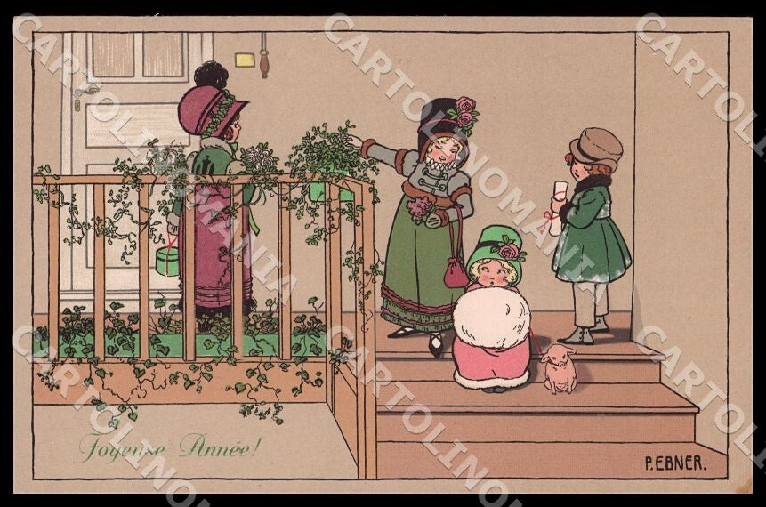 Artist Ebner Pauli Fashion Children Pig New Year MM Vienne 607 postcard CT0424 – fronte