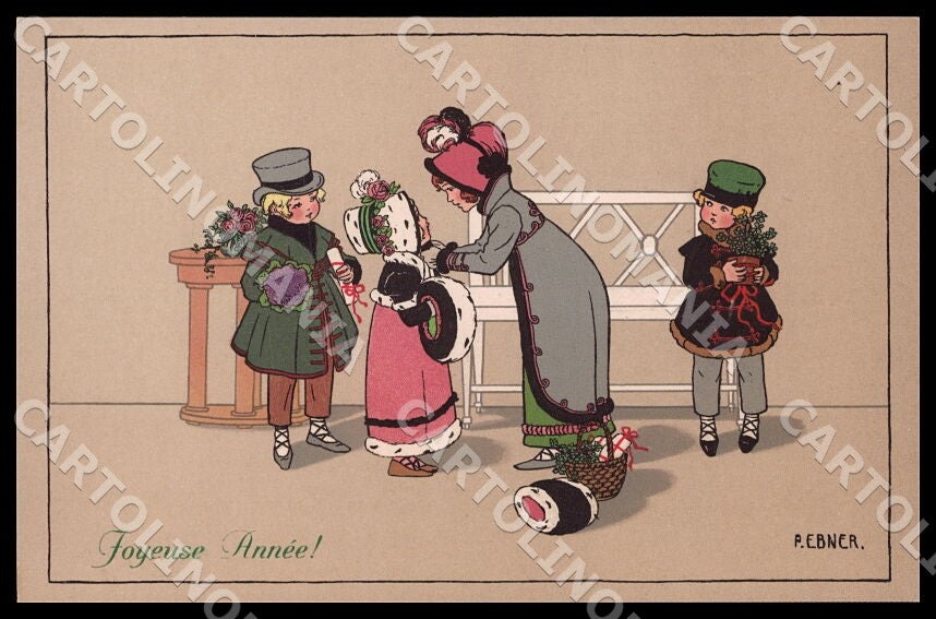 Artist Ebner Pauli Fashion Children New Year MM Vienne 607 postcard CT0425 – fronte