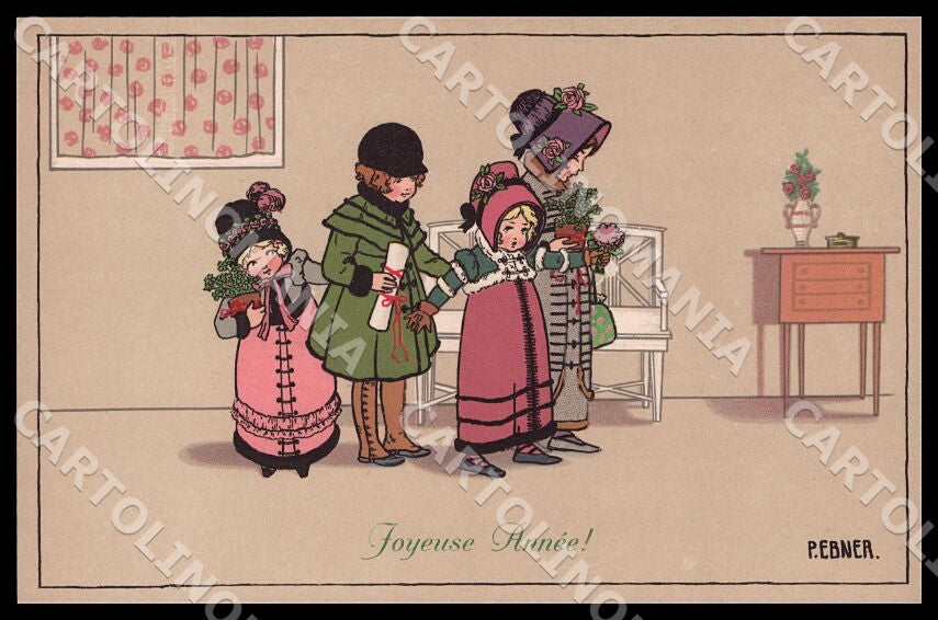 Artist Ebner Pauli Art Nouveau Children New Year MM Vienne 607 postcard CT0426 – fronte