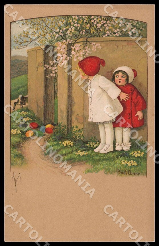 Artist Ebner Pauli Children Easter Eggs Dondorf Roekl 1409 postcard CT0428 – fronte