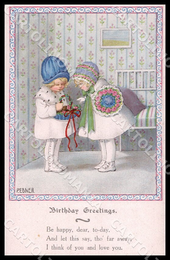 Artist Ebner Pauli Children Birthday MM Vienne 1269 postcard CT0432 – fronte