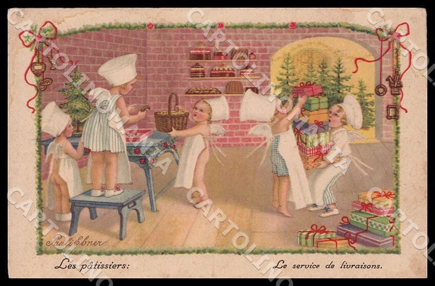 Artist Ebner Angel Children Christmas Selco HOLES TRACES DAMP postcard CT0436 – fronte