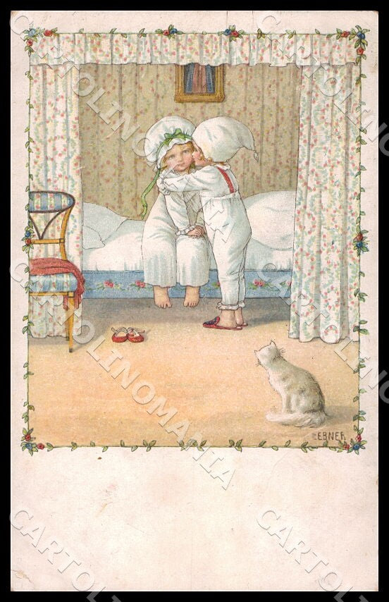 Artist Ebner Pauli Art Deco Children Cat MM Vienne 458 CREASES postcard CT0441 – fronte