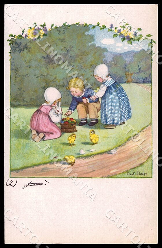 Artist Ebner Pauli Children Easter Chicks Eggs MM Vienne 1238 postcard CT0446 – fronte