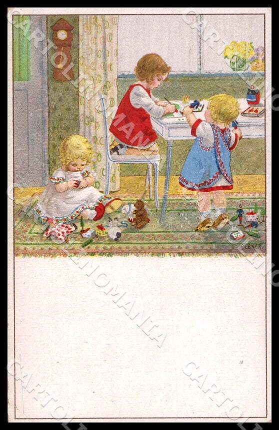 Artist Ebner Pauli Children MM Vienne 473 CREASE ABRADED BACK postcard CT0448 – fronte
