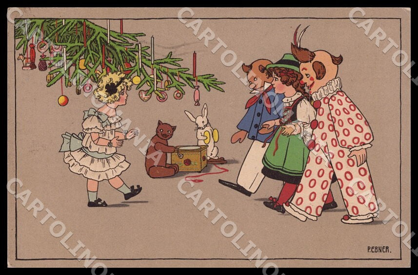 Artist Ebner Doll Teddy Bear Christmas MM Vienne 610 postcard CT0449 – fronte