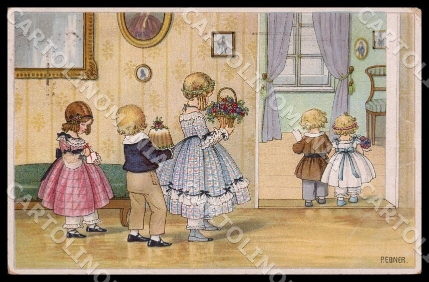 Artist Ebner Pauli Art Deco Children Christmas SMALL CREASES postcard CT0450 – fronte