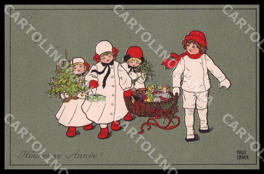 Artist Ebner Pauli Children Tree New Year MM Vienne 469 postcard CT0452 – fronte