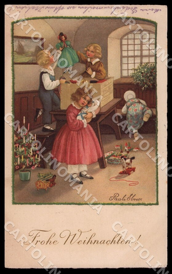 Artist Ebner Pauli Children Doll Christmas August Roekl 1454 postcard CT0456 – fronte