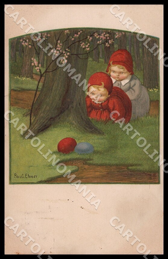 Artist Ebner Pauli Children Eggs Easter August Roekl 1309 postcard CT0461 – fronte