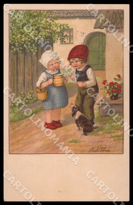 Artist Ebner Pauli Children Dog August Roekl 1448 postcard CT0462 – fronte