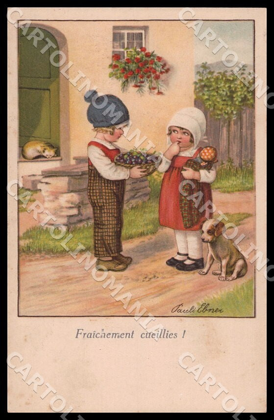 Artist Ebner Pauli Children Doll Cat Dog August Roekl 248 postcard CT0463 – fronte