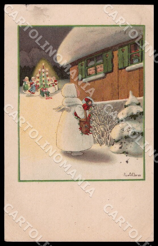 Artist Ebner Pauli Children Angel Christmas CREASES TEARED postcard CT0466 – fronte