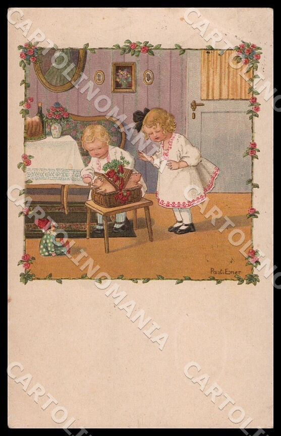 Artist Ebner Pauli Children Pig Doll August Roekl 1319 CREASES postcard CT0468 – fronte