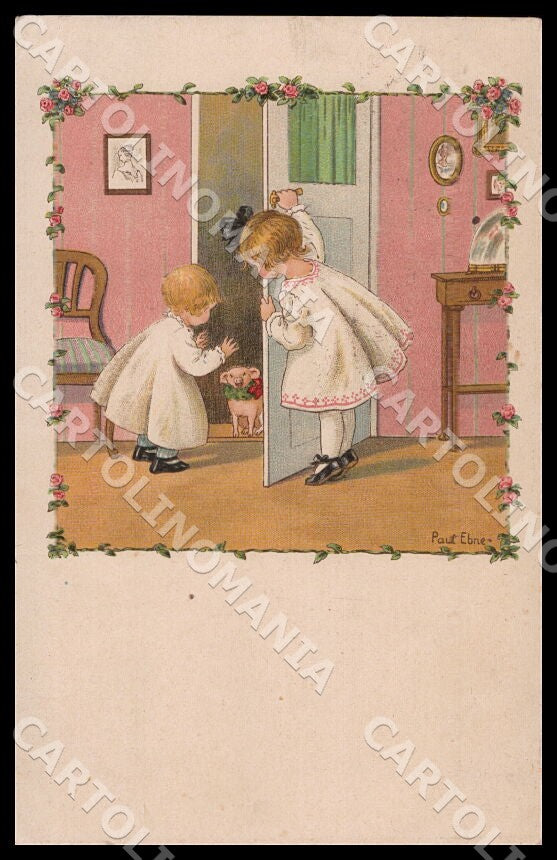 Artist Ebner Pauli Children Pig August Roekl 1319 CREASES postcard CT0469 – fronte