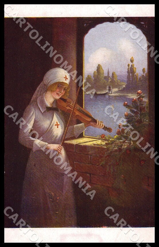 Artist Sager X. Nurse Violin Red Cross Noyer 343 postcard CT0475 – fronte