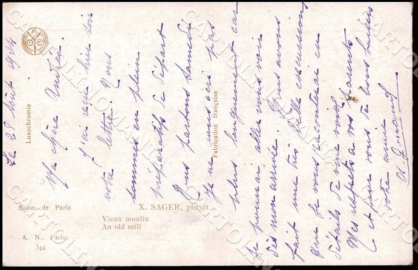 Artist Sager X. Windmill Salon de Paris Noyer 344 postcard CT0478 – retro