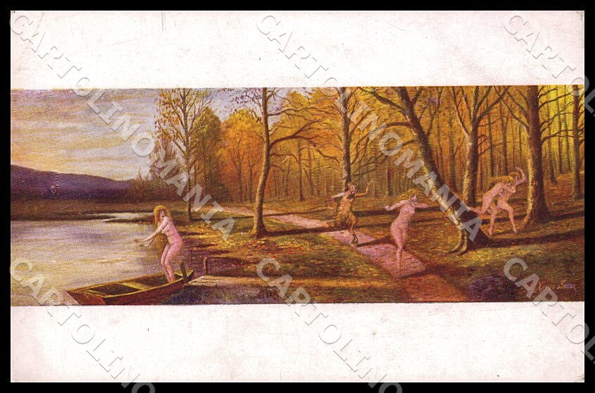 Artist Sager X. Art Deco Risque Women Faun Noyer 340 CREASES postcard CT0480 – fronte