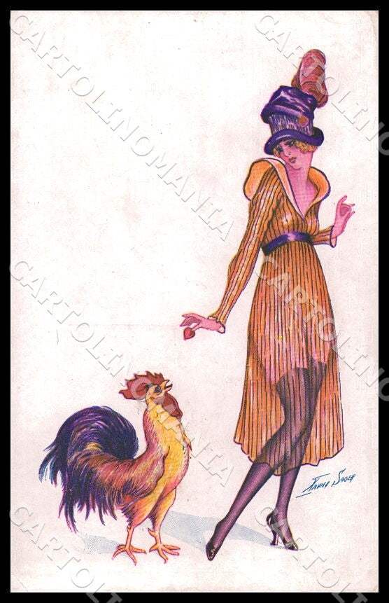 Artist Sager X. Art Deco Fashion Lady Noyer 108 SMALL CREASE postcard CT0481 – fronte