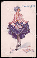 Artist Sager X. Art Deco Glamour Lady Bonne Fete Noyer ABRADED postcard CT0485 – fronte
